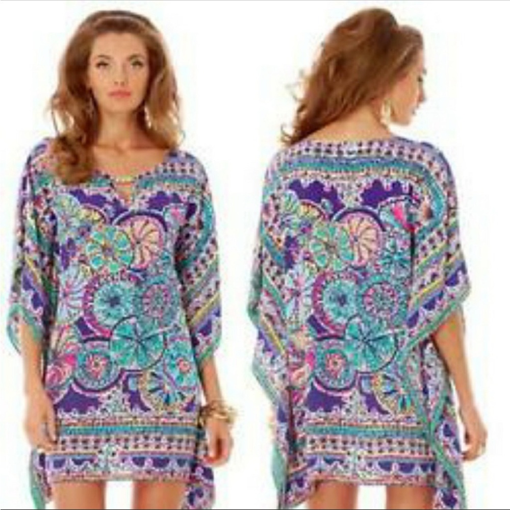 EUC Lilly Pulitzer Beach Plum Skipping
Stones Silk Lindamarie Caftan Dress XS-S